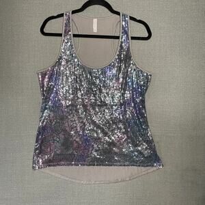 Xhilaration Women’s Tank Top Large Silver Sequin Racerback Party L